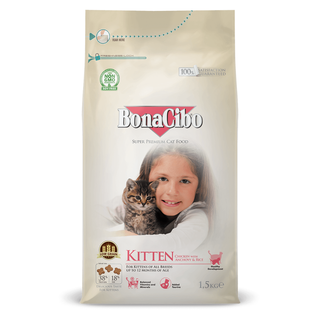 Bonacibo Kitten Dry Food - Chicken with Anchovies and Rice - 1.5kg