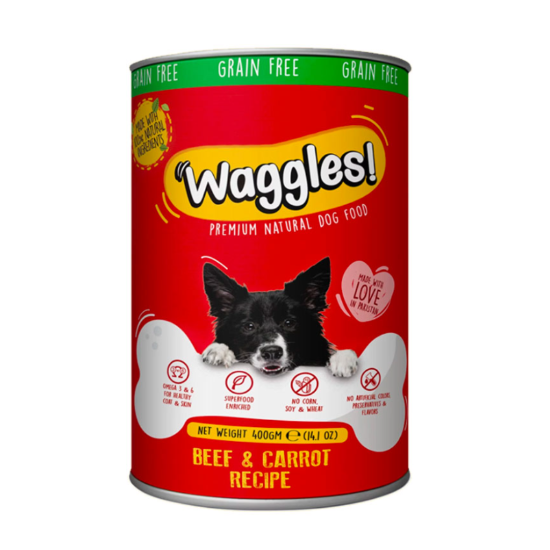 Waggles Wet Dog Food Canned - Beef and Carrot - 400g