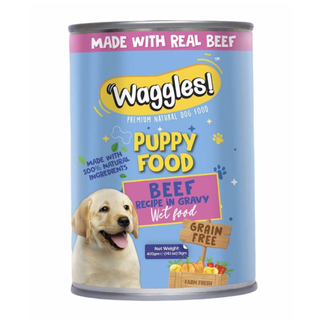 Waggles Wet Puppy Food Canned - Beef - 400g