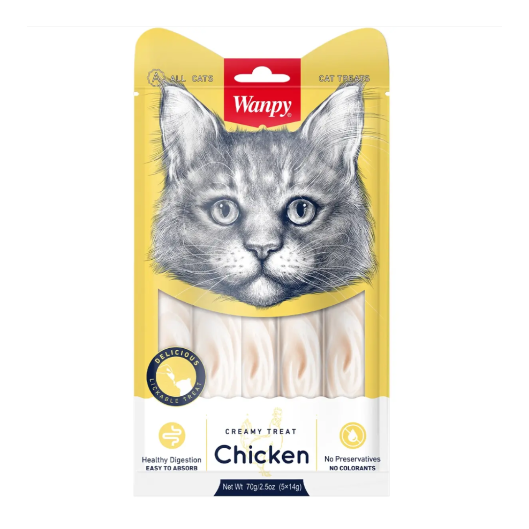 Wanpy Creamy Lickable Cat Treats - Chicken - 5x14g