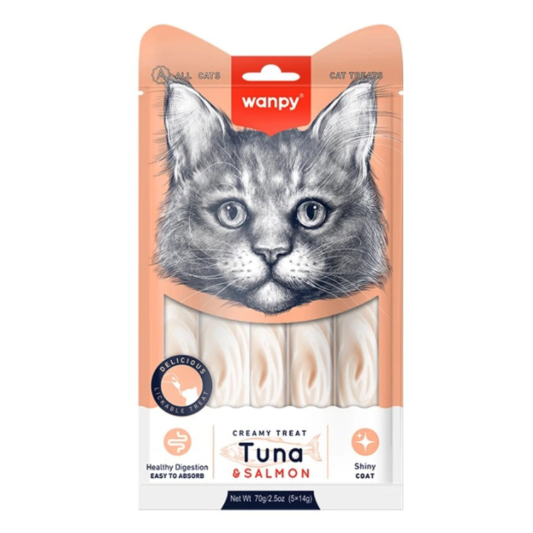 Wanpy Creamy Lickable Cat Treat - Tuna and Salmon  - 5x14g